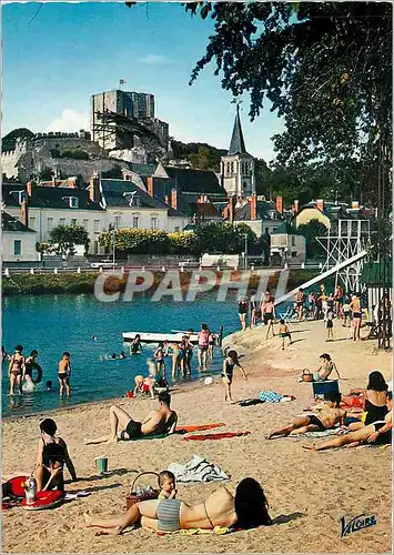 Moderne Karte Montrichard (Loir et Cher) La LPlage sur le cher sur la rive nord l'eglise Saint Croix et le Don