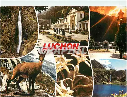 Cartes postales moderne Luchon (Haute Garonne) la cascade du Lys l'etablissement thermal l'isard edeweiss le lac d'Oo (1