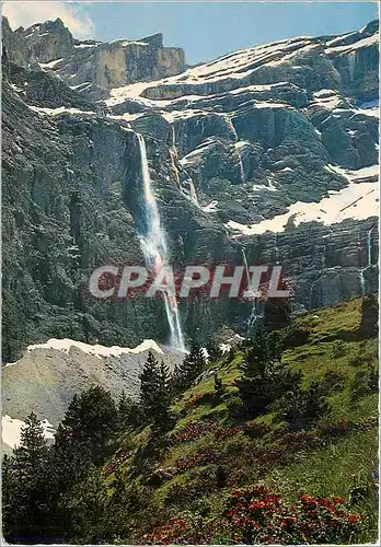 Cartes postales moderne Les Pyrenees Gavarnie (alt 1357 m) Rhododendrons Cirque et cascade (Haut 422 m)