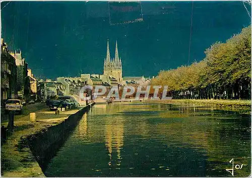 Cartes postales moderne Quimper (Finistere) Les quais de l'Odet et le nouveau pont au crepuscule