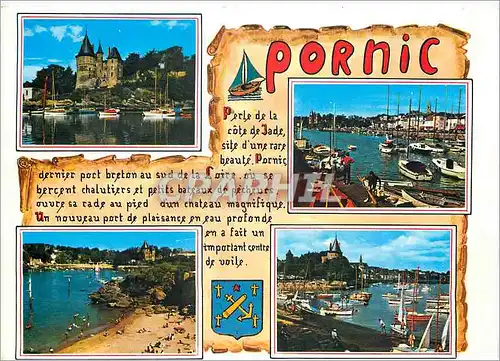 Moderne Karte Lumiere de la Cote de Jade Pornic vue sur le Port et le chateau