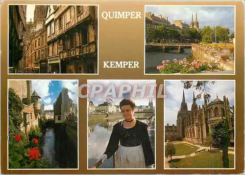 Cartes postales moderne Quimper les vieilles maisons l'Odet et la cathedrale St Corentin