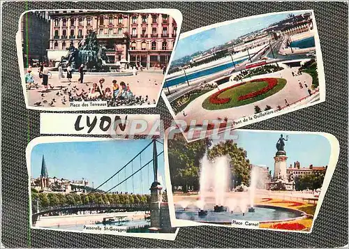 Moderne Karte Lyon (Rhone)  Place des Terreaux Pont de la Guillotiere Passerelle St Georges Place Carnot