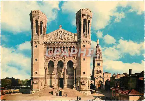 Moderne Karte Lyon (Rhone) La Basilique N D de Fourviere la facade