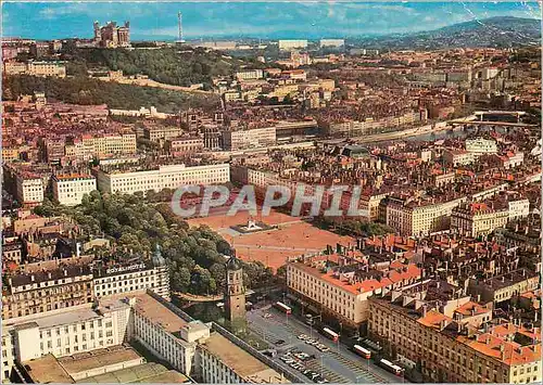 Moderne Karte Lyon (Rhone) vue aerienne place Antonin Poncet et Bellecour la Saone et la colline de Fourviere
