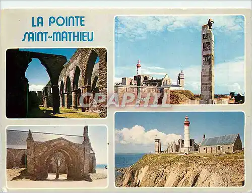 Cartes postales moderne Couleurs de Bretagne La Pointe Saint Mathieu les ruines de l'abbaye (VII le monument aux marins