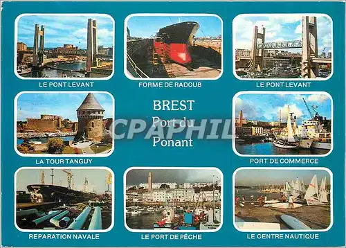 Moderne Karte La Bretagne en couleurs Brest port de Commerce port guerre et port de plaisance