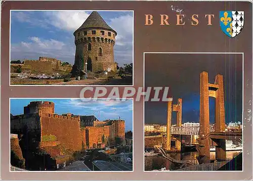Moderne Karte Brest (Finistere) Le chateau et le pont de Recouvrance Bridge