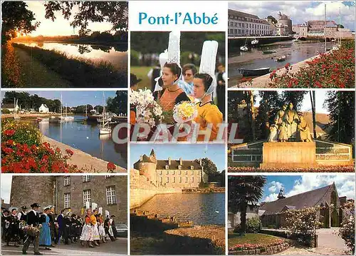 Cartes postales moderne Pont l'Abbe Coiffe bigoudenne le port le chateau des Barons du Pont a l'eglise des Carnes