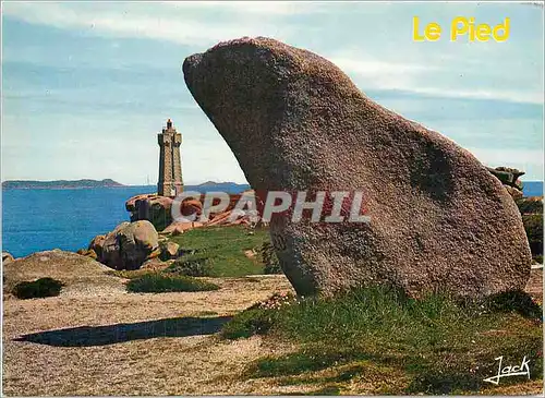 Moderne Karte La Cote de Granit Rose Ploumanach le rocher du pied et le phare