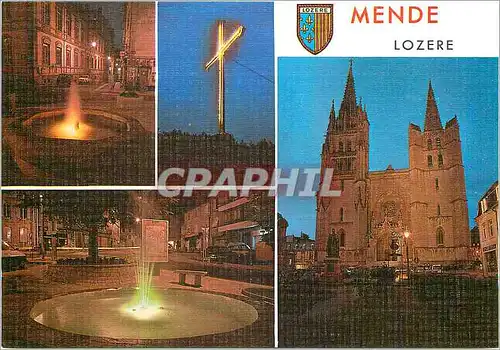 Moderne Karte La Lozere Touristique Mende la nuit alt 730 m Fontaines la croix du Mont Minat La Cathedrale