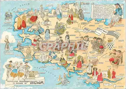 Moderne Karte Les Provinces Francaises la Bretagne Folklorique