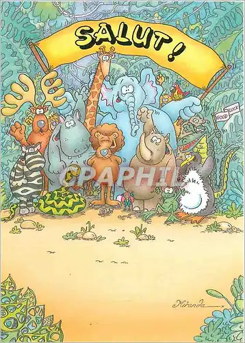 Cartes postales moderne Salut Elpehant Hippopotame Crocodile Renne Grenouille