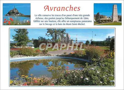 Moderne Karte Avranches L'eglise N D des champs le Mont Saint Michel et le monument Patton