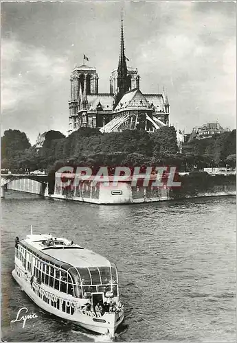 Moderne Karte Paris La Cathedrale Notre Dame de Paris et la Pointe de l'Ile Saint Louis Bateau Peniche