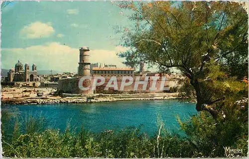 Cartes postales moderne Marseille La Cathedrale et le fort Saint Jean vus des Jardins du Pharo