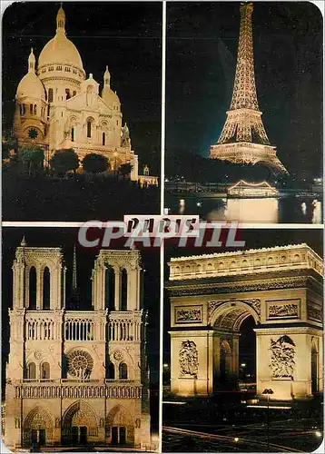 Moderne Karte Paris la nuit La Sacre Coeur La Tour Eiffel Notre Dame L'Arc de Triomphe