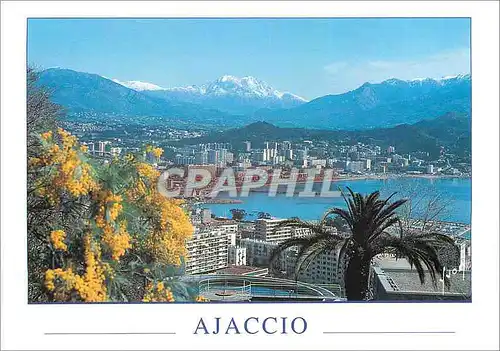 Moderne Karte La Corse Ile de Beaute Ajaccio Vue sur la Ville nouvelle Au loin le Monte d'Oro