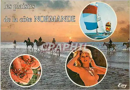 Moderne Karte Les Plaisirs de la cote Normande Homard Cheval Voile