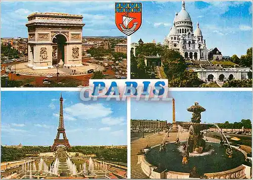 Cartes postales moderne Paris L'Arc de Triomphe Le Sacre Coeur La Tour Eiffel La Place de la Concorde