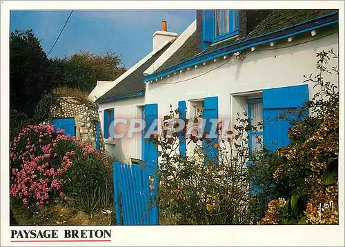 Moderne Karte Paysage Breton Maison bretonne aux murs blancs et aux volets bleus
