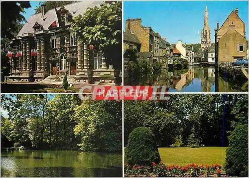 Cartes postales moderne Harfleur L'Hotel de Ville Le Clocher de l'Eglise se refletant dans la Lezarde Le Parc public