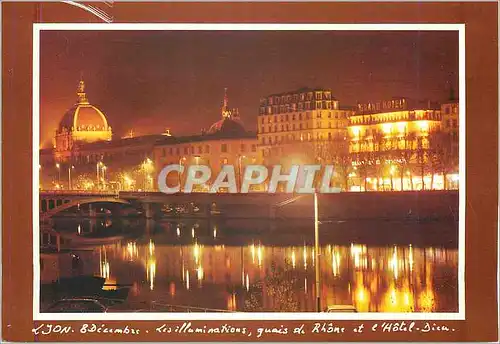Cartes postales moderne Lyon Les Illuminations guais du Rhone et l'Hotel Dieu