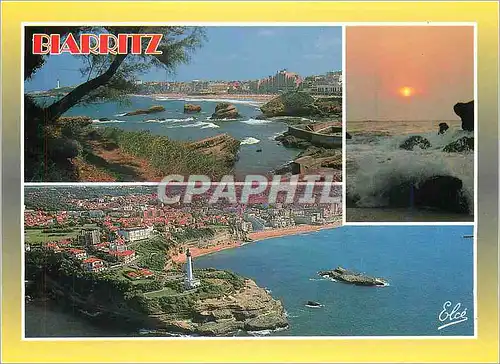 Cartes postales moderne Biarritz Vue d'Ensemble Coucher de Soleil La Plage et le port