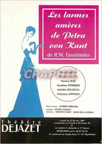 Cartes postales moderne Theatre Dejazet Boulevard du Temple Paris  Les larmes ameres de Petra Von Kant Fassbinder