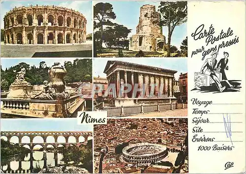 Cartes postales moderne Nimes Les Arenes Tour Magne Jardins de La Fontaine Maison Carree Le Pont du Gard Vue aerinne
