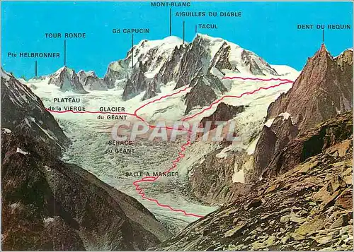 Moderne Karte Aiguille du Midi Vallee Blanche