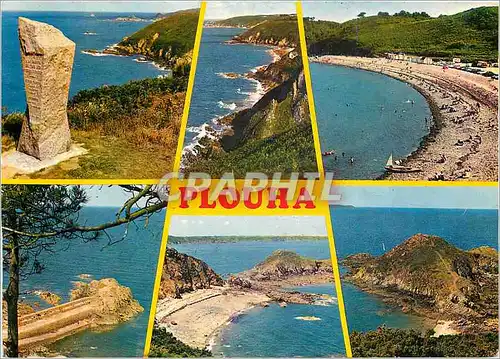 Moderne Karte Plouha Les Falaises la plage du Palus et la digue de Port Moguer
