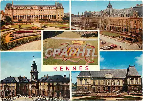 Moderne Karte Rennes Ille et Vilaine Le Palais St Georges La poste L'Hotel de Ville Le Palais de Justice Jardi