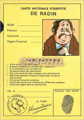 Cartes postales moderne Serie Carte d'Identite Radin