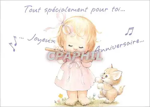 Cartes postales moderne Enfant Flute Chat Chaton