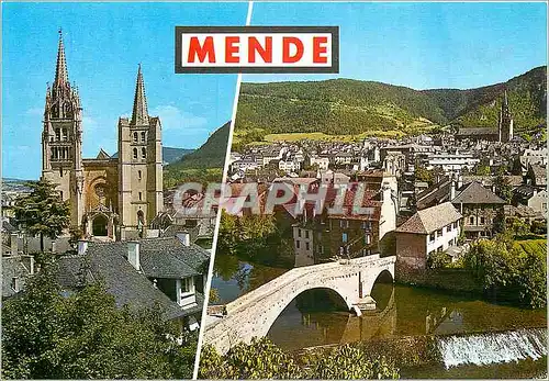 Moderne Karte Mende Lozere La Cathedrale Vue generale et le pont sur le Lot