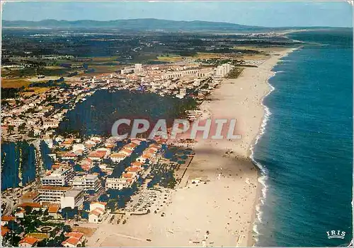 Moderne Karte La Cote Catalane Argeles sur Mer vu du ciel la plage et la foret de pins