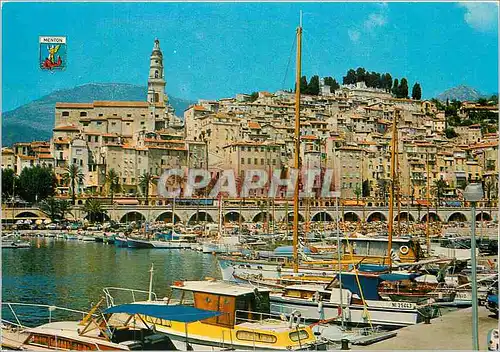 Moderne Karte Cote d'Azur French Riviera Menton (A M Le vieux port et la vieille Ville