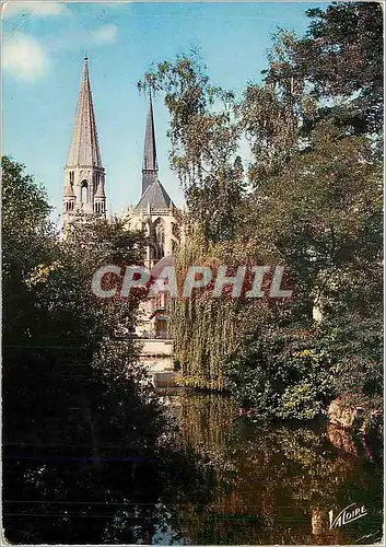 Moderne Karte La Vallee du Lots Vendome (Loir et Cher) Le Loir et perpective sur l'eglise abbatiale de la Trin