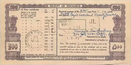 Inde India  National Savings Certificate Chamba State