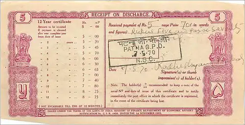 Inde India  National Savings Certificate Chamba State