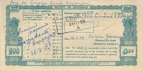 Inde India  National Savings Certificate Chamba State