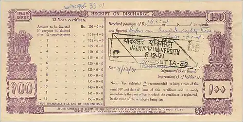 Inde India  National Savings Certificate Chamba State