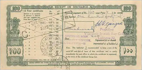 Inde India  National Savings Certificate Chamba State