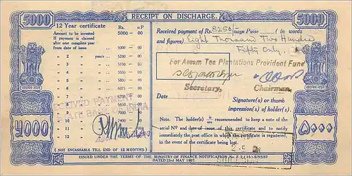 Inde India  National Savings Certificate Chamba State