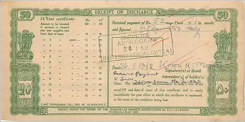 Inde India  National Savings Certificate Chamba State