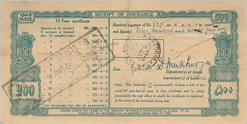 Inde India  National Savings Certificate Chamba State