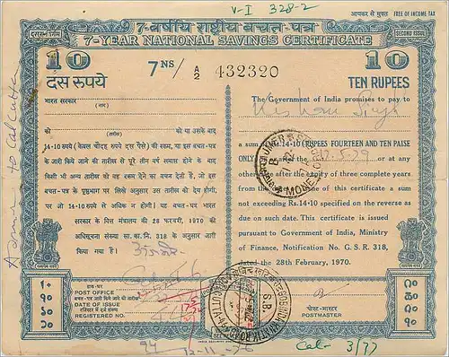 Inde India National Savings Certificate Certificate