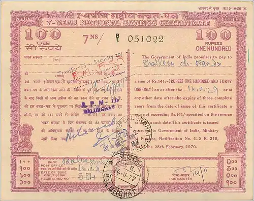 Inde India National Savings Certificate Certificate