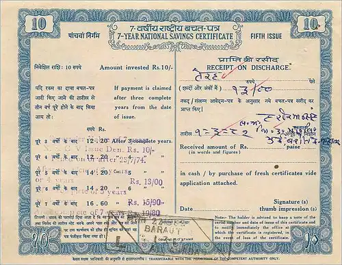 Inde India National Savings Certificate Certificate